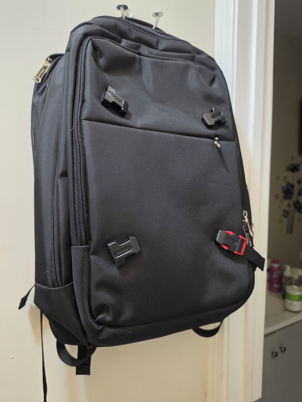 Men's Black Laptop Backpack with Secure Buckle Detailing